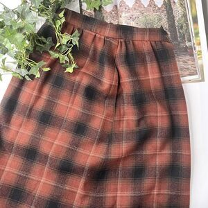 Allen Bernard Ltd Vintage Browns Autumnal Wool Plaid Midi Skirt size 8